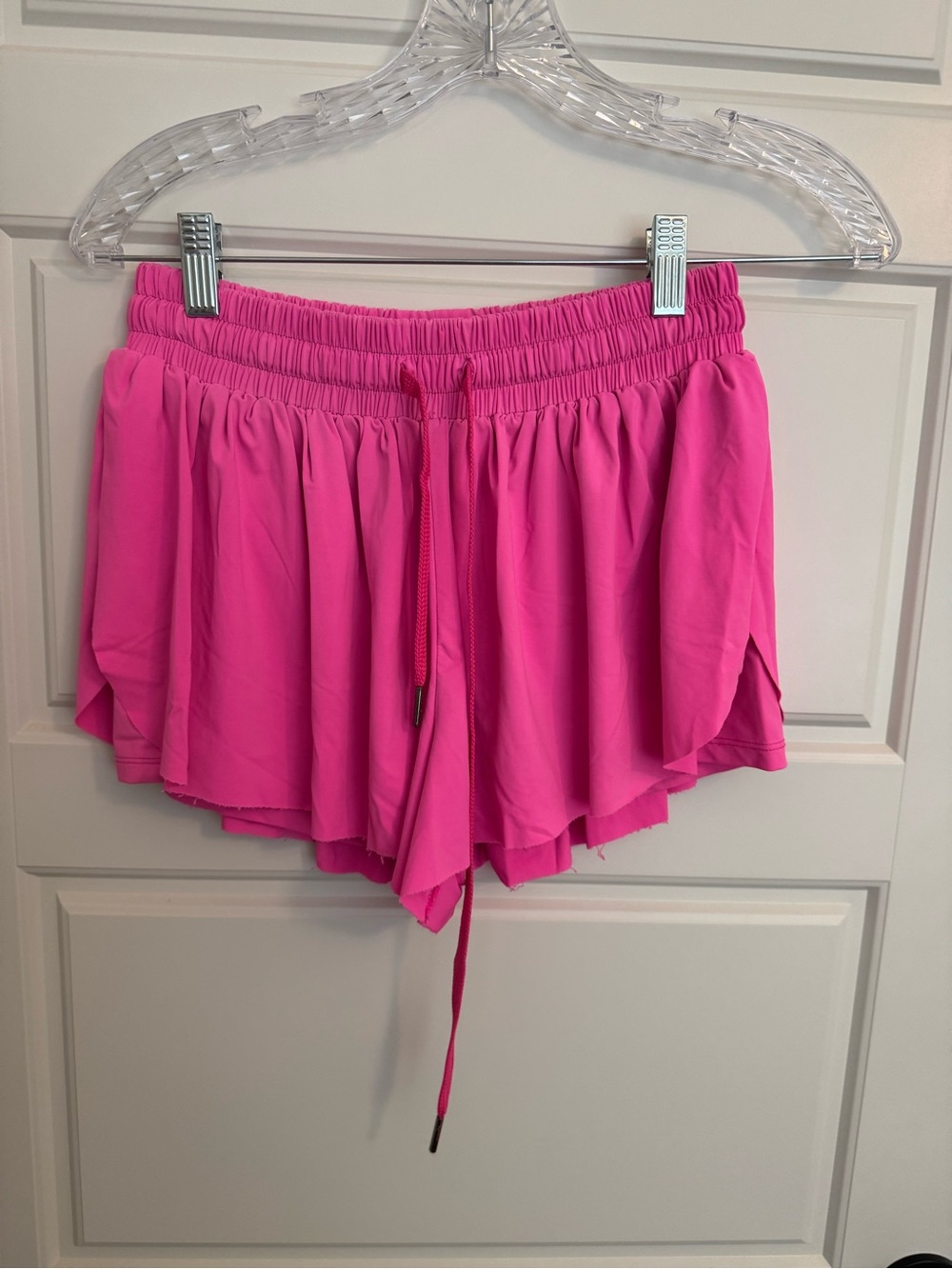 Layered Hot Pink Athletic Drawstring Shorts